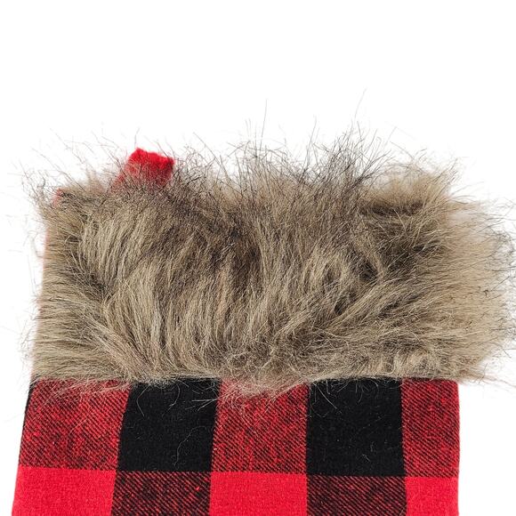 Buffalo Plaid Christmas Stocking Faux Fur Cuff 15" Holiday Decor Red Black - Picture 7 of 8